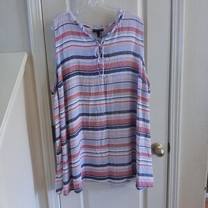 NWT Lane Bryant Red White Blue Striped Lace-Up Tie Front Blouse 26/28 Coastal